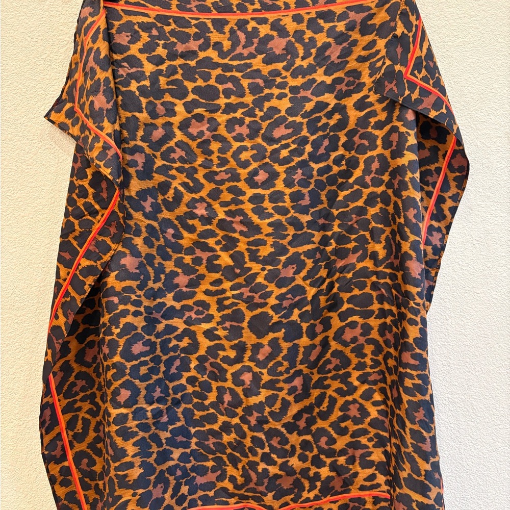 Leopard Print J Crew Silk Scarf with Red Accents